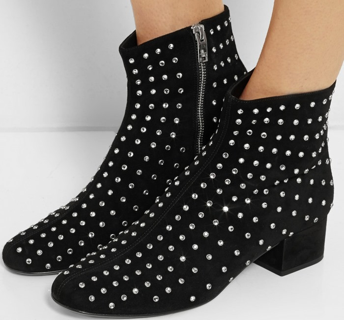 Stivaletti donna Saint Laurent scamosciati impreziositi da cristalli