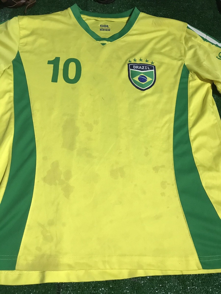 ウェア archive Brazil game shirt yellow green GOL SOCCER JERSEY BRAZIL #10 Yellow Green Polyester Medium