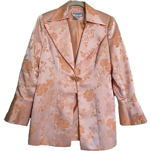 NUBIANO Nueva York 2 piezas Falda Traje Melocotón Talla 6 Iglesia Embellecida Textura Floral Foto 2 de 4