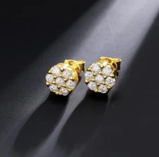 Gold Moissanite VVS Flower Cluster Earrings 925 Silver Stud Earrings 0.50 CTW