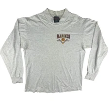 Vintage USMC United States Marines Gray Long Sleeve Mock Turtleneck Tee Size M