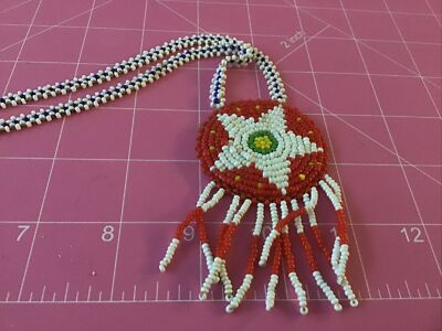 Raised Beaded Medallion Native American Seed Bead Beaded Necklace
