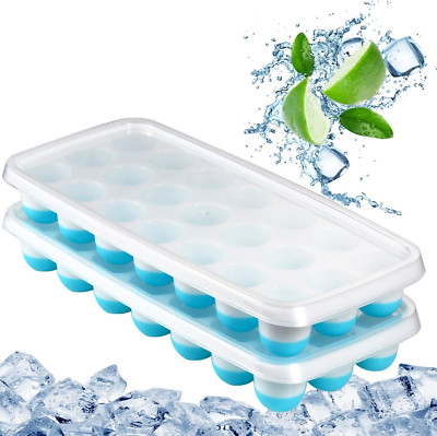 Ice Cube Trays Easy Release-Odor Free,Spill Resistant Lid Included,2 Pack, Small