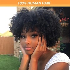 Short Afro Kinky Curly Human Hair Wigs Non Lace Black Wig For Women