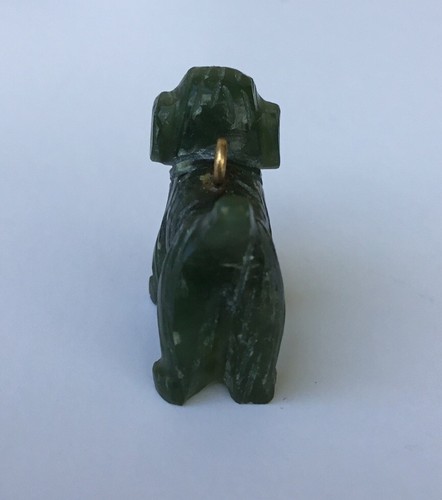 Vintage Carved Green Jade Jadeite Doodle Dog Pendant Charm Miniature Puppy - Picture 11 of 11