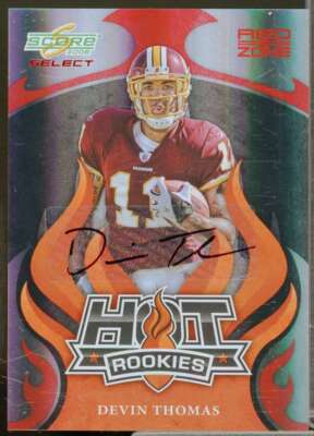 Devin Thomas Rookie Card 2008 Select Hot Rookies Autographs Red Zone #6 