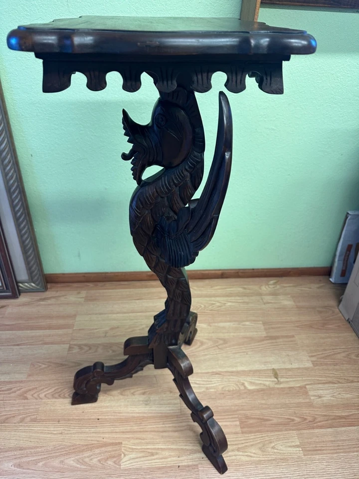 СТАРИННЫЙ Дракон Фэн-Шуй, Феникс сильно резной красное дерево китайский приставной столик - Изображение 3 из 4