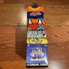 NIB Mens Bioworld Casual Crew Multi Color Space Jam Socks 6 Pack Shoe Size 8-12