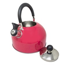 2.5L STAINLESS STEEL WHISTLING KETTLE CAMPING FISHING PINK COFFEE TEA BOIL NEW