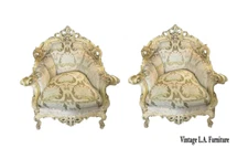 Pair Antique French Louis XVI Italian Rococo Baroque Chairs Down Cushion
