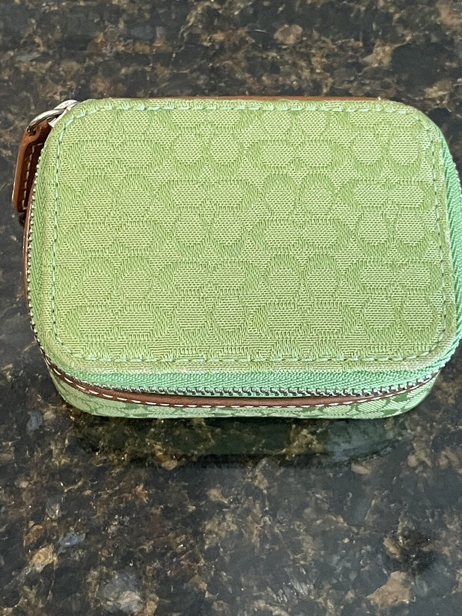 COACH Triple Pill Case Green Signature C's With Camel Tan Trim | eBay
