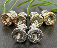 PAIR Gem Paved Braided Swirl Double Flare Tunnels Plugs 2g or 0g