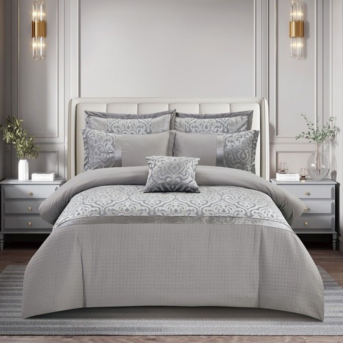 Luxus 3-teilig Damast Bettdecke Quiltbezug Bettwäsche Set Doppel Kingsize Kissenhülle - Bild 34 von 39