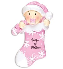 Baby's First Christmas Personalized Christmas Ornament/Pink Stocking/Pacifier