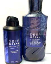 DEEP OCEAN Men's Bath & Body Work 3-in-1 Hair, Face & Body Wash, Body Spray