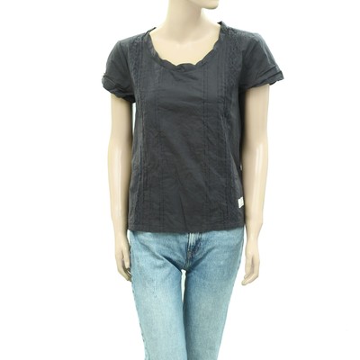 Odd Molly Anthropologie Lace Pintuck Blouse Top Shirt Asphalt Cotton S-1 256409