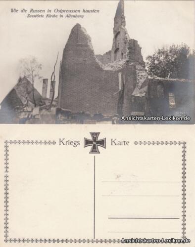Allenburg Druschba Дрýжба/Alembork/Alna Zerstörte Kirche Erster Weltkrieg 1916