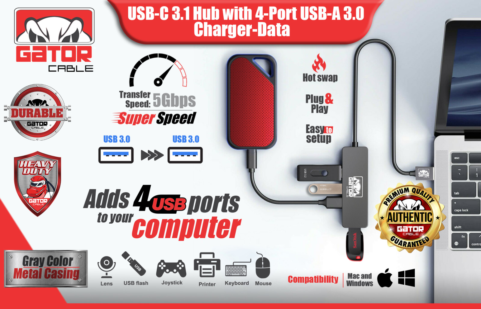 Hub USB 3.0 de 4 puertos, adaptador de expansión, cargador y sincronización de datos para PC, Mac, laptop y computadora de escritorio, imagen 6