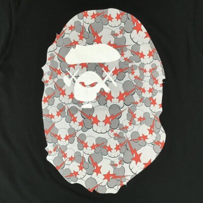 APE BAPE KAWS STA SHARK ポロシャツ　総柄　tシャツ　L BAPE × KAWS skullsta big head T-shirt a bathing ape NIGO