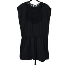 Ulla Johnson Mini Dress Size 2 Black Fringe Crochet Tassel Tie Waist Beach Boho