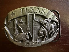 Vintage C&J 1988 Texas Lone Star Trophy Belt Buckle Antique Nickel Made In USA