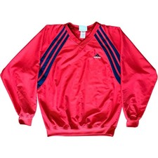 Vintage 90s adidas Golf V-Neck Wind Shirt Pullover Red Navy 3-Stripe Size Medium