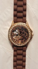 Disney Minnie Mouse Women s Watch Leopard Brown Rhinestones New Battery