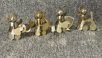 4 Regal Silver & Gold Tone Christmas Angel Ornaments Choir Symbol Taiwan