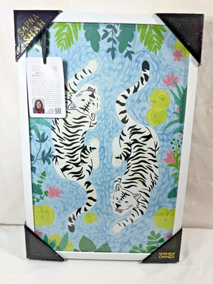 Sapna Shah White Tigers Framed Wall Art Tropical Jungle Decor 18x12 NWT