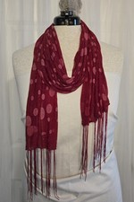 Long Vintage Scarf Lightweight Red Polka Dots With Tassels 90s Fashion Accessory