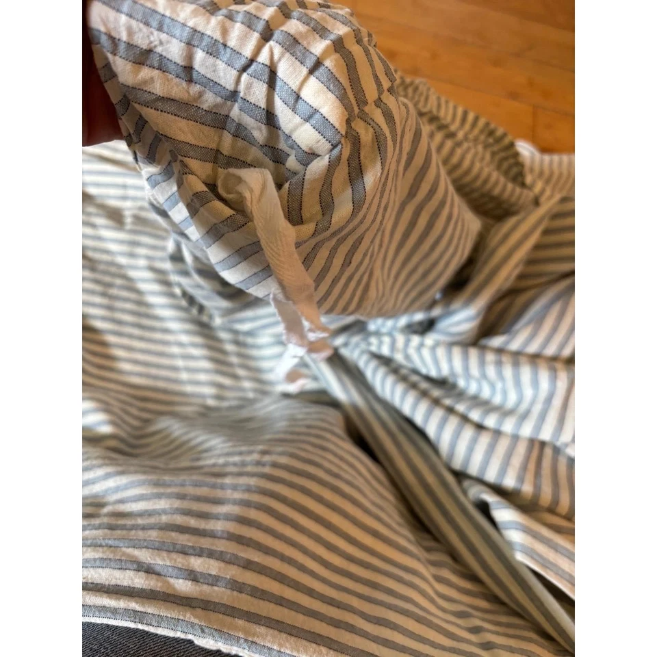 Funda nórdica Pottery Barn Twin azul blanco rayas lino algodón granja costera Foto 4 de 4