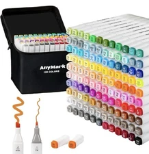 AnyMark alcohol markers, 120 markers, duel tip professional alcohol markers