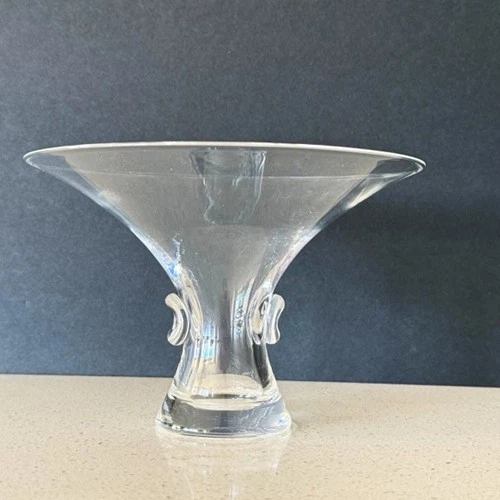 Signed STEUBEN Footed Thumbprint Vase Clear Art Glass