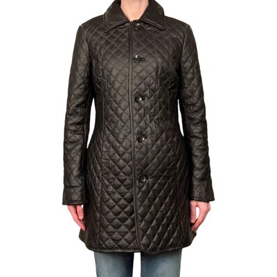 Women's Neiman Marcus Exclusive Lamb Leather Quilted Black Jacket Size S