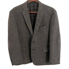Jos. A. Bank 1905 Heritage Wool Blazer 44R Grey Tweed Elbow Patches Tailored Fit