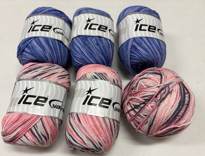6 Skeins Ice Yarn Dream Varigated Purples Pinks #3 Wt. Acrylic Easy wash and dry