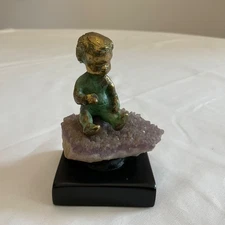 Malcolm Moran Bronze Sculpture 1972 Child Sitting on Amethyst FLAW Please Read