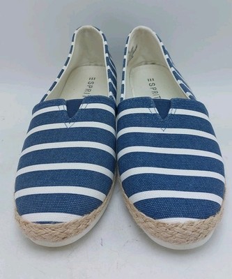 Esprit Ellery Women s Espadrille Size 10M Navy White Slip On Moccasin Shoes