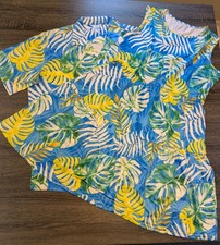 Couples matching Hawaiian outfit set with men's L polo and women's XL dress