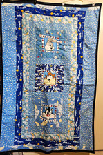 Vintage 90s Handmade Looney Tunes Quilted Crib Blue Stars Moons Bugs Bunny
