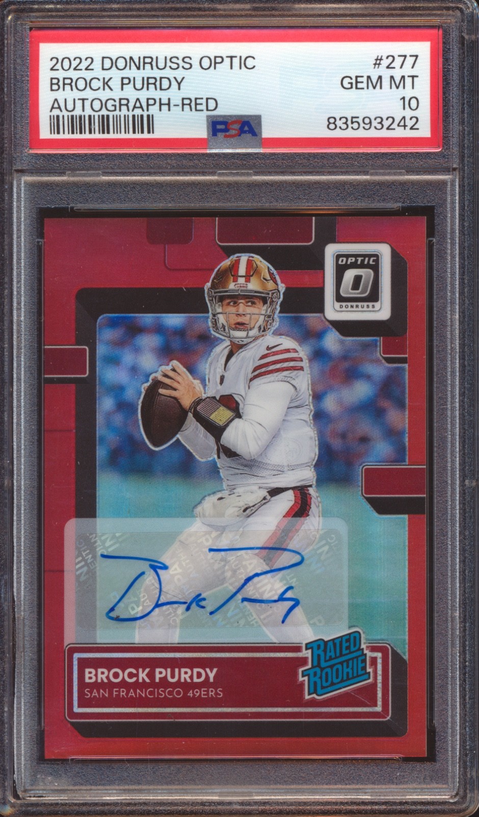 2022 PANINI DONRUSS OPTIC BROCK PURDY RED HOLO AUTO AUTOGRAPH 3/75 PSA 10!