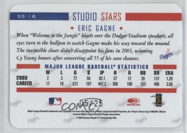 2004 Donruss Studio Studio Stars Platinum /25 Eric Gagne #SS-16 - Image 2 of 2