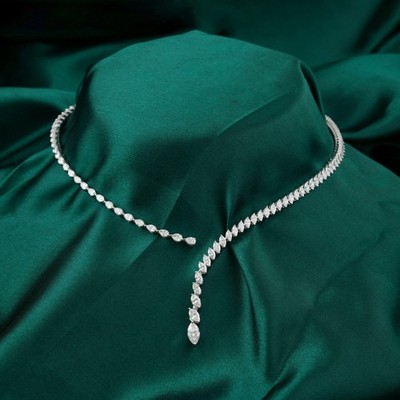 7.41 Ct Natural H/SI Marquise Diamond Choker Cuff Necklace 18k White Solid Gold