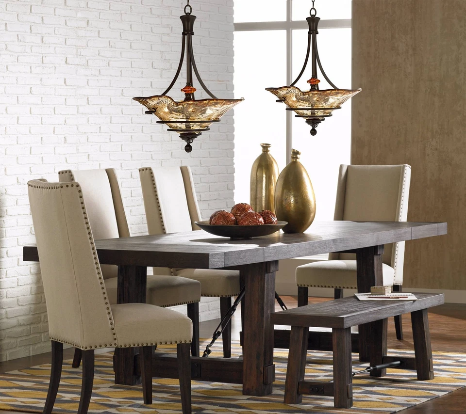 Lámpara de araña colgante de bronce frotado con aceite 22 1/4" tradicional pantalla de vidrio comedor Foto 2 de 2