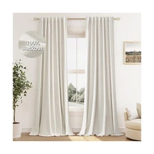 Cream Linen Blackout Curtains 84 Inch Length 2 Panels Set for Livin... Fast Ship