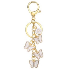 Butterfly Initial Letter Keychain, Alphabet A Metal White Keyring Charm for Bag