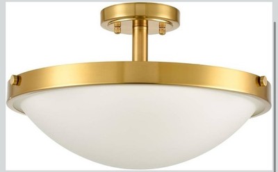 16-Inch Gold Semi Flush Mount Ceiling Light Mid Century Modern 3-Light Milk G...
