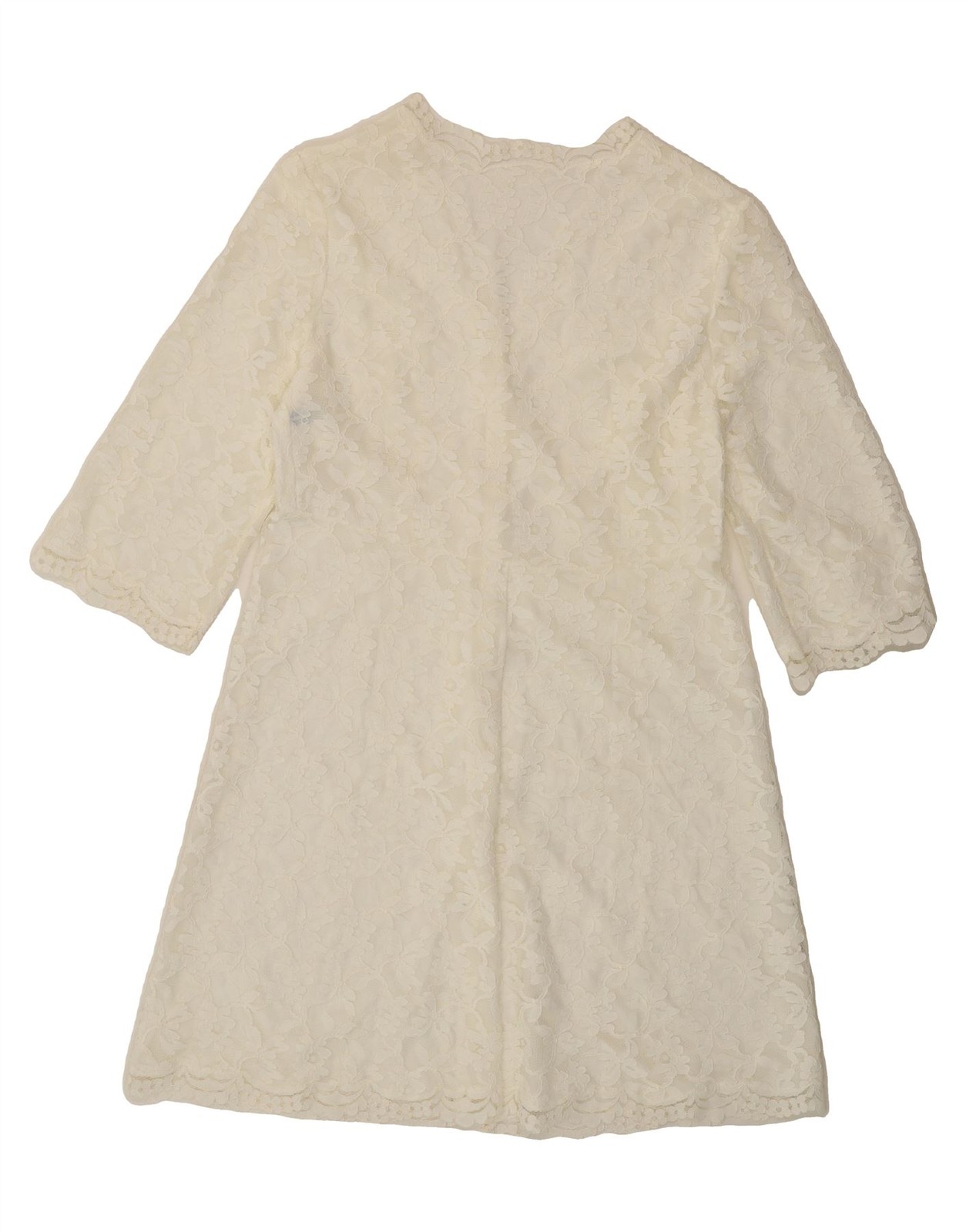 VINTAGE Womens Longline Lace Cardigan Top UK 14 Medium White Polyamide DU04 image 2