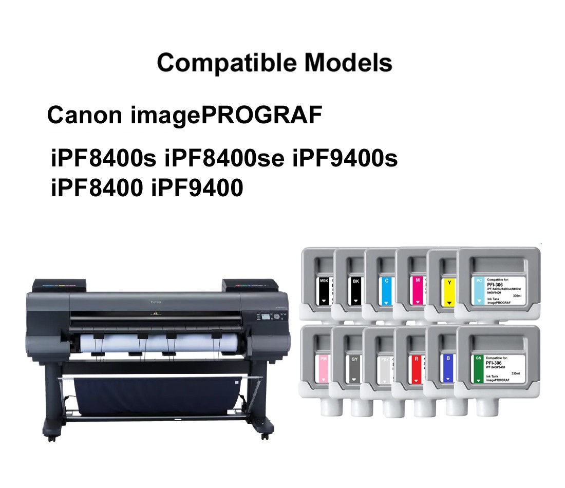 Serbatoio inchiostro grigio PFI-306 adatto a Canon IPF 8400s 8400se 9400s 8400 9400 PFI-306GY foto 2
