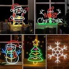 Christmas Tree Santa LED Neon Light Sign Wall Window Decor Bright USB Display